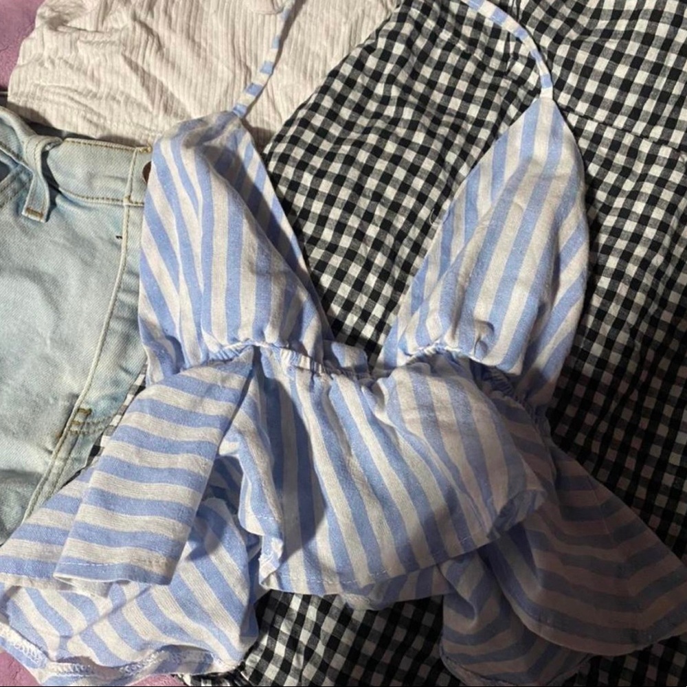 striped blue and white crop top